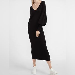 Ribbed Balloon Sleeve Sweater Dress